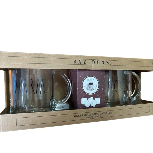 NEW Rae Dunn Clear Dining Coffee Mugs Set of 2 with Elegant ‘Warm’ ‘Cozy’ Design - Picture 2 of 4